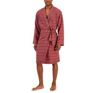 Club Room Men's Plaid Flannel Robe Pajama Red/Green Tartan S/M